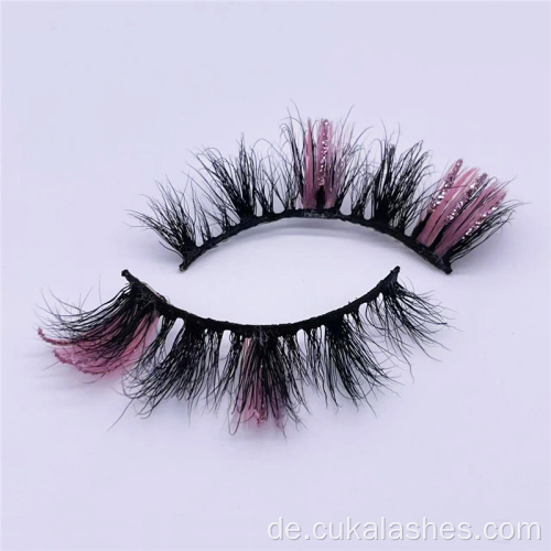 Klassische natürliche 20 -mm -Wimpern rosa Glitzer Nerz Wimpern